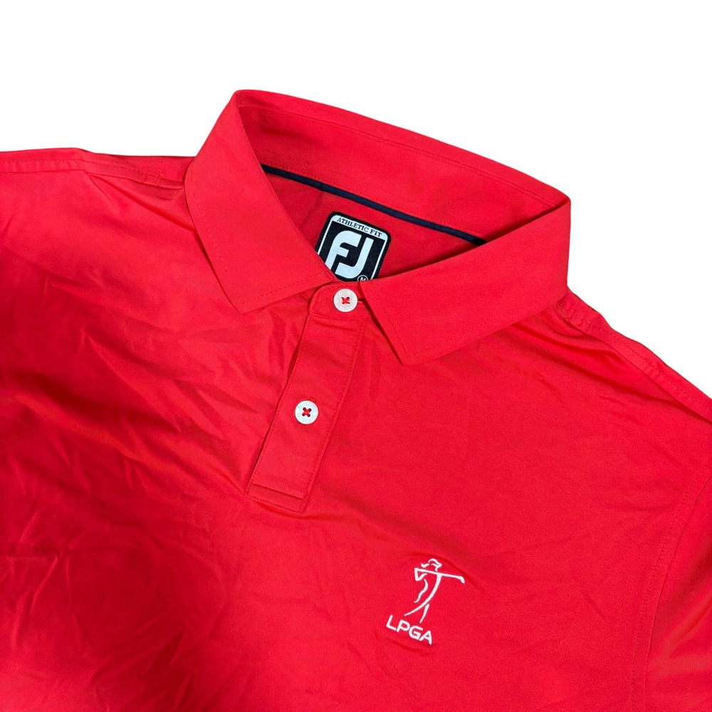 FootJoy Athletic Fit LPGA Logo Golf Polo Shirt Red Mens Medium Short Sleeve FJ
